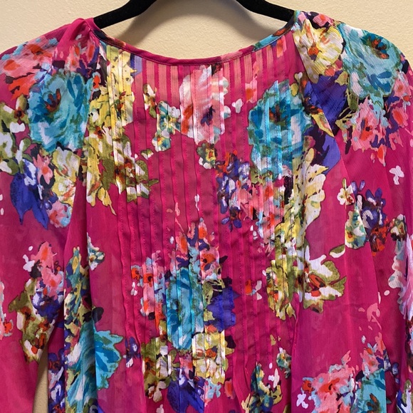 ✨BRAND NEW✨ CHARTER CLUB FUSHIA PINK SHEER BLOUSE WITH FLOWER PRINT - Picture 10 of 11